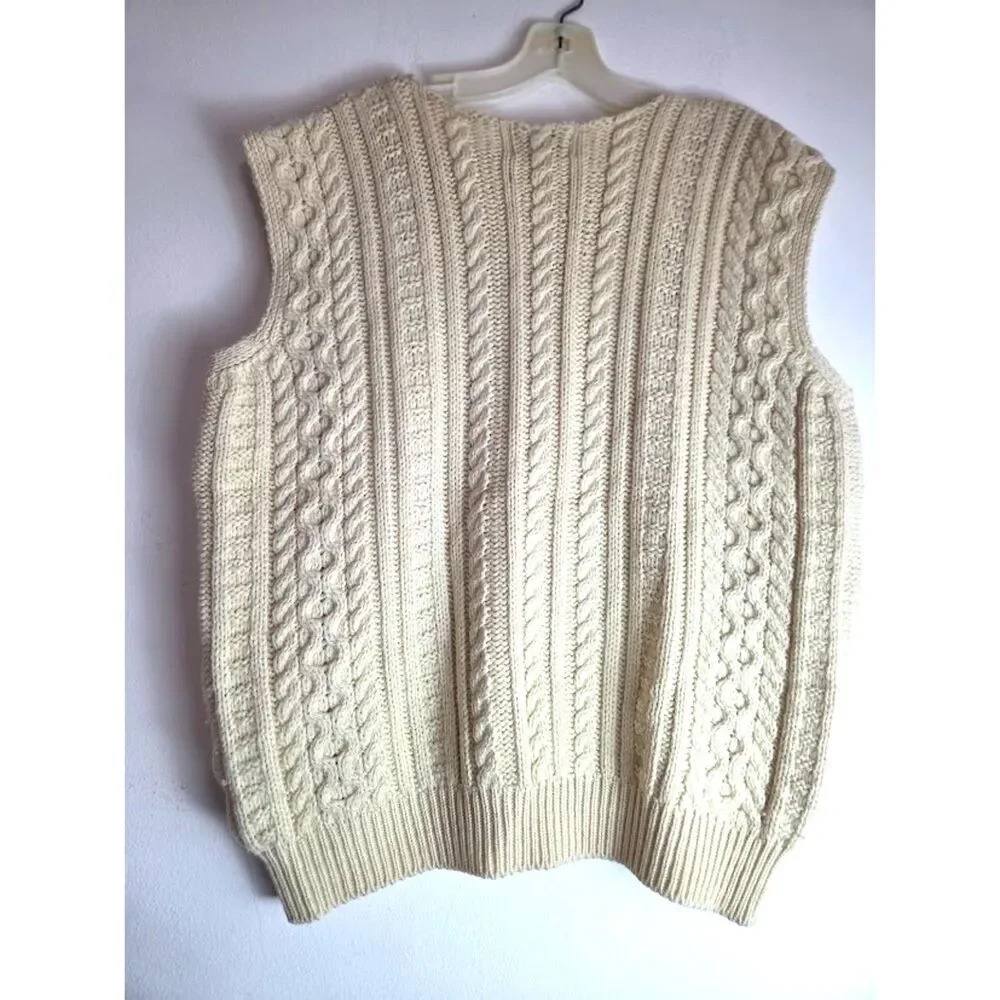 Kerry Traditions Woollen Mills Men Ivory 100% Pure New Wool  weater Vest Large - Picture 2 of 5